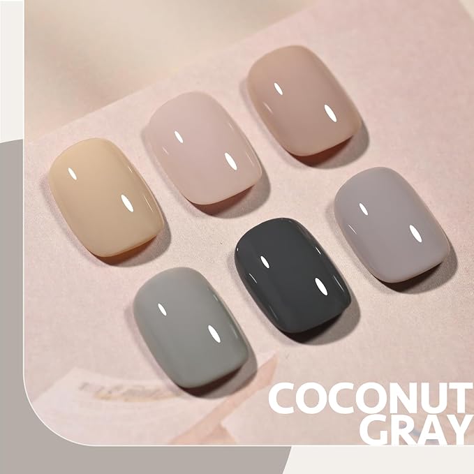 GAOY Gray Gel Nail Polish Set, 6 Colors Nude Brown Beige Soak Off UV Light Cure Gel Polish Kit for Salon and Nail Art DIY at Home