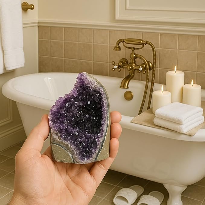 Amethyst Crystal (Approx. 1.1 lb–1.32lb, 3.35”–3.45”) Raw Amethyst Cluster Healing Crystals and Stones Reiki Chakra Tower Purple Quartz Geode for Spiritual Decor Crafts Protection