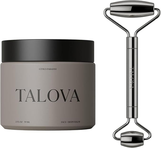 TALOVA - Stainless Steel Facial Roller and Grass-Fed Face + Body Balm