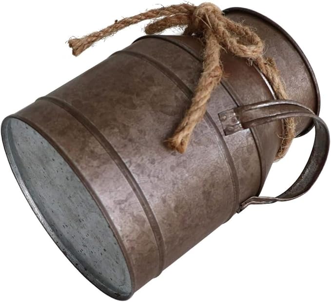 Vintage Rustic Antique Decorative Flower Vase,Shabby Chic Classy Designed Metal Vase,Primitive Distressed Iron Vase Bucket for Home Decor,Birthday Gift,Wedding,Party(4.4" L x 3.5" W x 5.9" H)