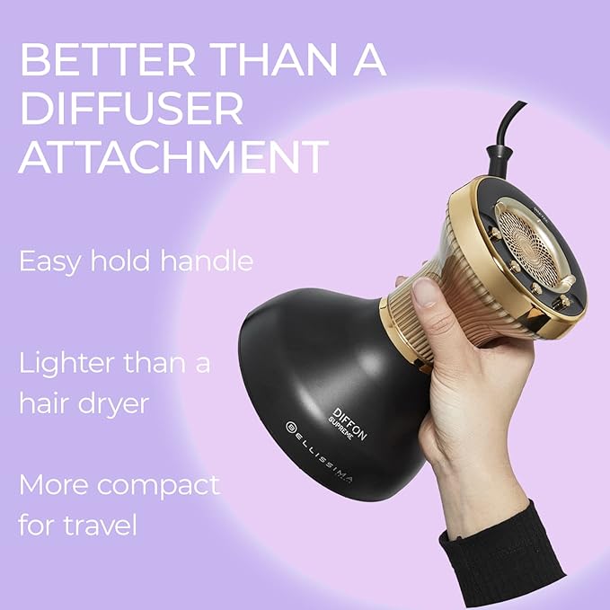 Bellissima Diffon Supreme Diffuser & Curly Hair Dryer - XL Diffuser for Long Waves, Curls, Coils - Cool Button - Anti-Frizz Technology