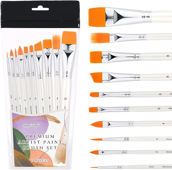 Depvision Face Paint Brush Set, 10pcs Artist Brushes for Body Face Painting, Acrylic Painting Watercolor Oil Gouache