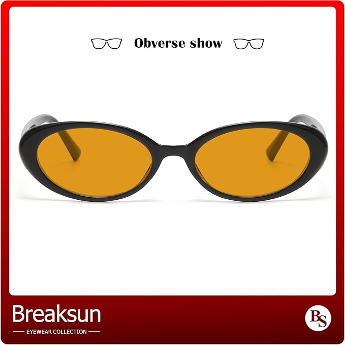Breaksun Retro Oval Sunglasses for Women Men Fashion Small Oval Sunglasses 90s Vintage Shades