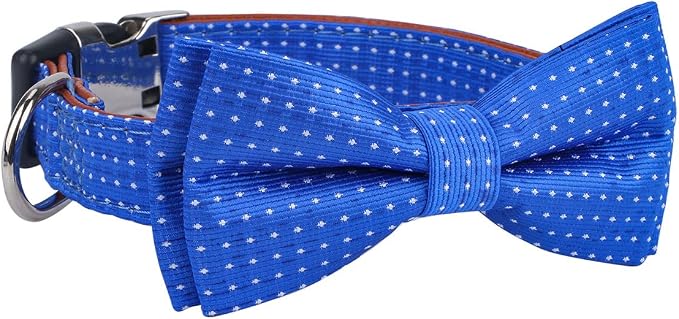 Dog Collar with Bow Tie for Girl or Boy Gift Soft Durable Bowtie Blue dot Medium