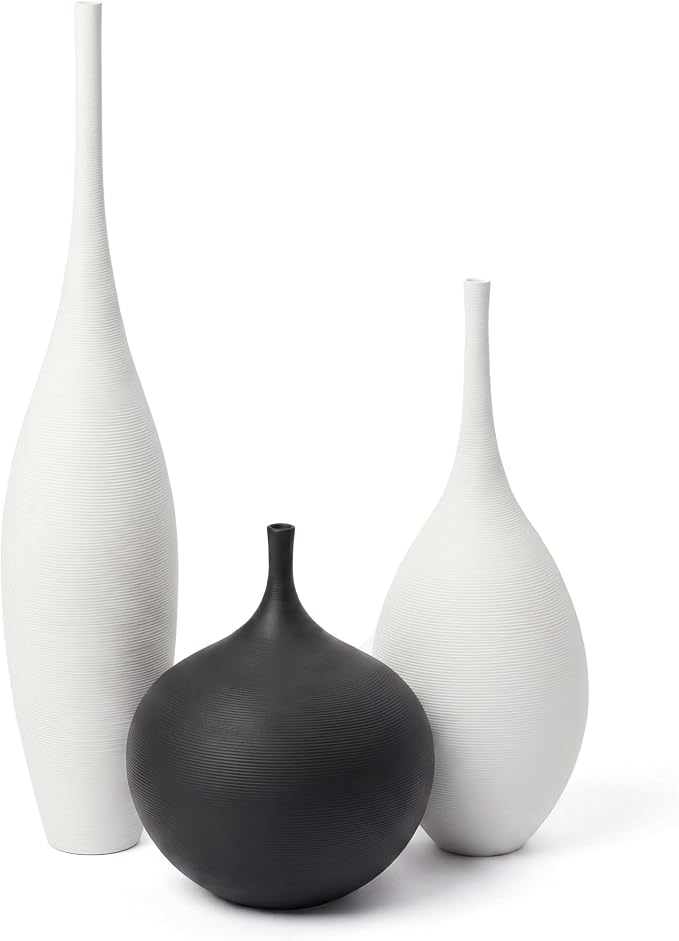 Relexome White Ceramic Vase Modern Wabi-Sabi Black Flower Vase Set of 3 Decorative Aesthetic Vases for Centerpieces Pampas Matte Minimalist Vases for Living Room Table Shelf Home Decor Gift