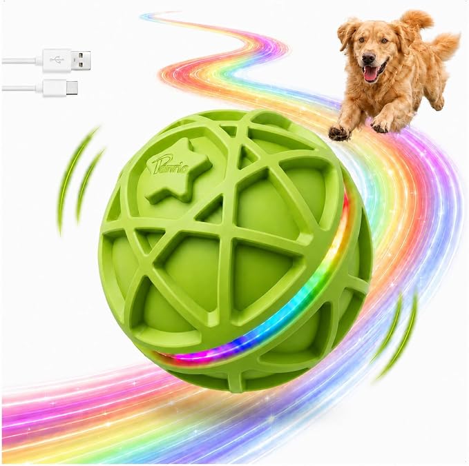 Interactive Dog Ball Toy,Motion-Activated,Rolling&Bouncing,RGB Light