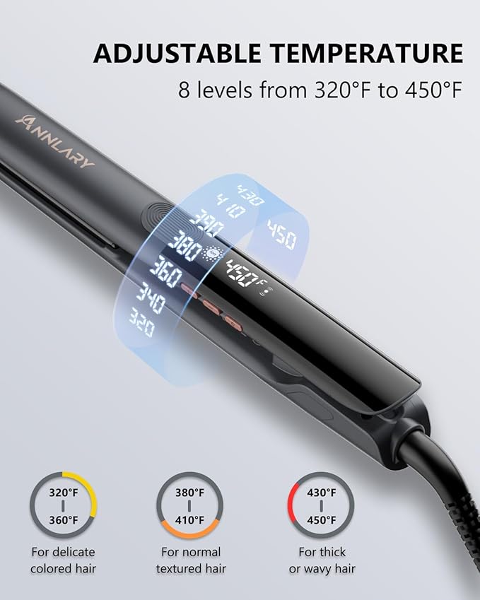 Annlary Hair Straightener 1 Inch Flat Iron and Curler 2 in 1 Titanium Ceramic Ionic Dual Voltage Straightener with Heat-Resistant Silicone, for Less Frizz, Shinier & Smoother