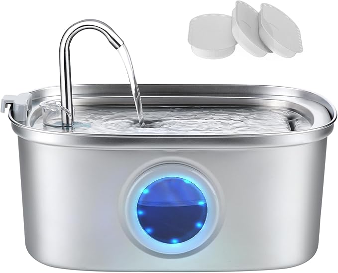 Stainless Steel Cat Water Fountain - 3.2L/108oz Cat Drinking Fountain | Quiet Cat Fountain for Indoor Cats and Small Dogs, Automatic Pet Water Dispenser Keeps Fresh Water, 3 Filters