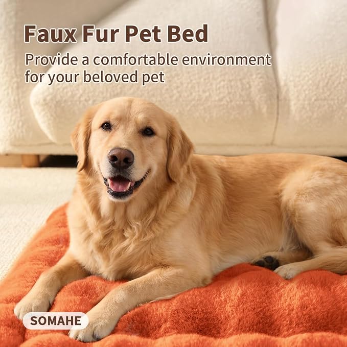 SOMAHE Plush Dog Bed Mat, Machine Washable, Large 35x27 Vibrant Orange | Machine Washable + Non-Slip Paw Bottom: plush dog mat stays fluffy and helps reduce sliding on indoor floors.