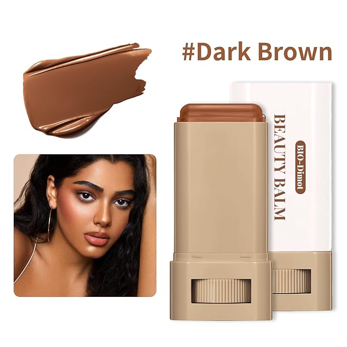 Tinted Solid Serum Foundation Stick – Skin Color | Lightweight Buildable Coverage, Natural Finish, 20g Travel-Friendly Makeup Stick for All Skin Types (Dark Brown Shade)