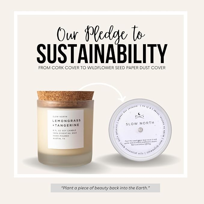 Slow North Lemongrass + Tangerine Candle - Essential Oils and Pure Soy Wax Candle in a Reusable Frosted Glass Jar - A Unique Scented Candle Hand-Poured in the USA (8 oz)