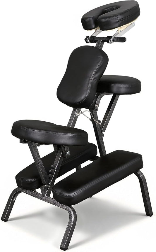 ZENY Portable Massage Chair, Tattoo Spa Therapy Chair, Adjustable, Black, PU Leather, Aluminum, Modern Style, 23"L x 18"W x 42"H, 250 Lbs Weight Capacity, Relaxing