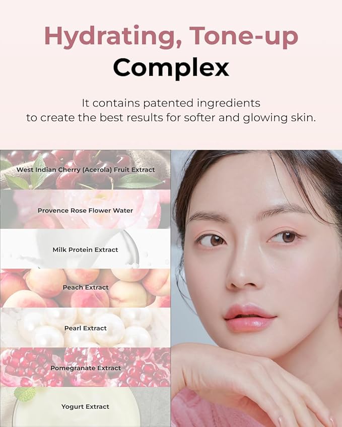 BOM Light On In Shower Body Tone Up Lotion 9.80 fl.oz, Lightweight Non-Greasy Moisturizer, Peach, Milk Protein, Rose, Yogurt Extracts, Long Lasting Body Shower Lotion, Hypoallergenic Korean Skincare