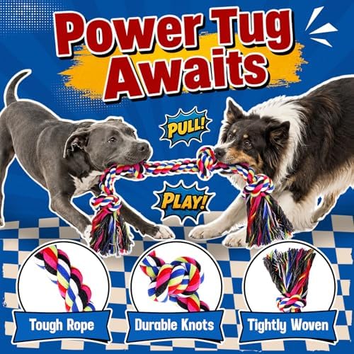 Forfon Tough & Strong Dog Toy for Aggressive Chewers – Tough Chew Toys for Large Dogs, Ideal for Tug-of-War & Teeth Cleaning, with 3 Rope Toys & 2 Dog Bags