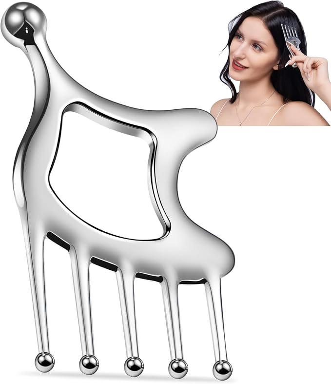 Metal Gua Sha Facial Massage Tools, Scalp Massage Comb for Head | Hollow Handle & Massage Heads Deeply Relax Head or Body, Portable Gua Sha Comb for Women, Relax Anytime at Home & Office