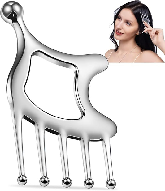 Metal Gua Sha Facial Massage Tools, Scalp Massage Comb for Head | Hollow Handle & Massage Heads Deeply Relax Head or Body, Portable Gua Sha Comb for Women, Relax Anytime at Home & Office