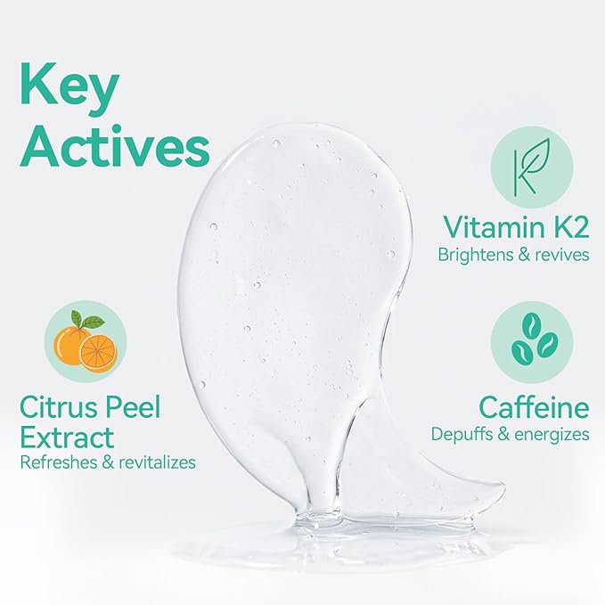 Tintark Sync Energy Vitamin K Under Eye Patches (28 Pairs), Dark Circle Treatment & Depuffing Hydrogel Eye Mask with Vitamin K2, Caffeine & Citrus Peel - Refreshing Boost for All Skin Types