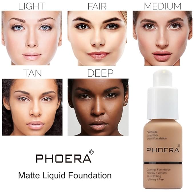 PHOERA Foundation, Flawless Soft Matte Liquid Foundation Makeup for Women. (101# Porcelain)