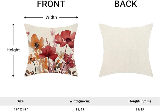 Floral Pillow Covers 18x18 Inches Set of 2 Burgundy Red Orange Floral Throw Pillow Covers Outdoor Rustic Flower Decoration Pillowcase Farmhouse Decorative Cushion Cover for Home Sofa Couch