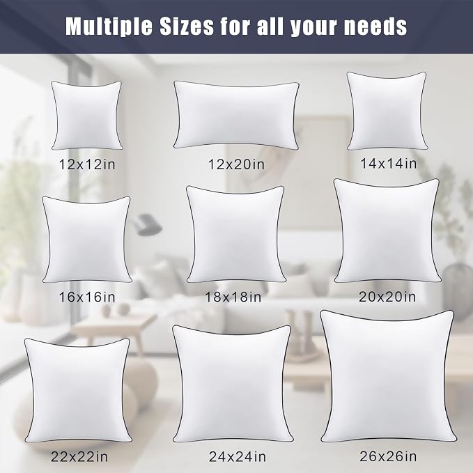 Throw Pillow Inserts Set of 2-Fluffy Square Cushions with 100% Cotton Covers-Decorative White Pillow Fillers for Sofa, Bed, Couch, Living Room, Indoor Hotel Pillows (26x26 Inch (Pack of 2)-Blue Edge)