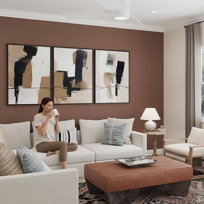 SAFERRYHOME Neutral Abstract Black and Tan Brown Wall Art Set of 3, 24"x36" | Black and Tan Brown Framed Canvas Print Set,Mid-Century Modern Brown Minimalist Shapes for Living Room Bedroom Office Hallway
