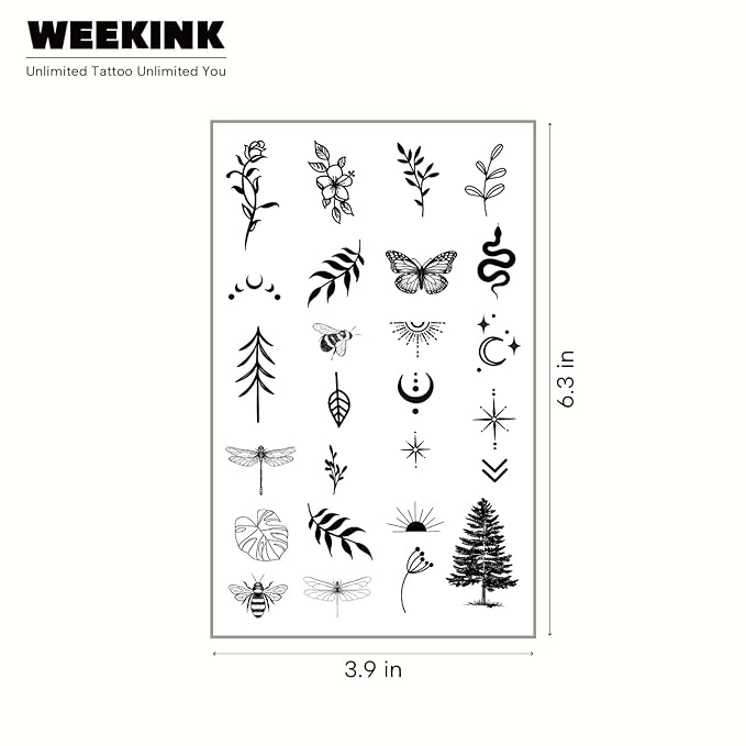 Small Temporary Tattoo Collection – Leaf, Tree, Butterfly, Dragonfly, Snake & Bee Designs, Long-Lasting & Realistic Nature-Inspired Semi-permanent Tattoos for Neck, Arm, Finger, Hand & Wrist
