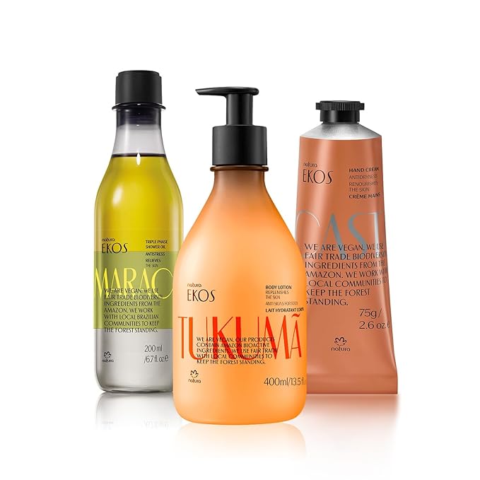 Natura Best Sellers Bundle – Brazil Nut Hand Cream, Passion Fruit Triple Phase Body Oil & Tukumã Hyluronic Acid Body Lotion – Vegan Skin Care – Brazilian Beauty Secrets – Hydration & Self Care Set