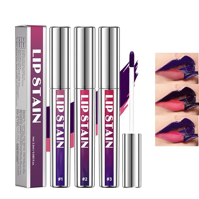 3PCS Peel Off Lip Lipstick Set,Peel Off Lip Liner Stain,Long Lasting and Waterproof Peel Off Lip Stain,Highly Pigmented,Matte Finsh,Detachable Lip Pencil Liner Lipstick