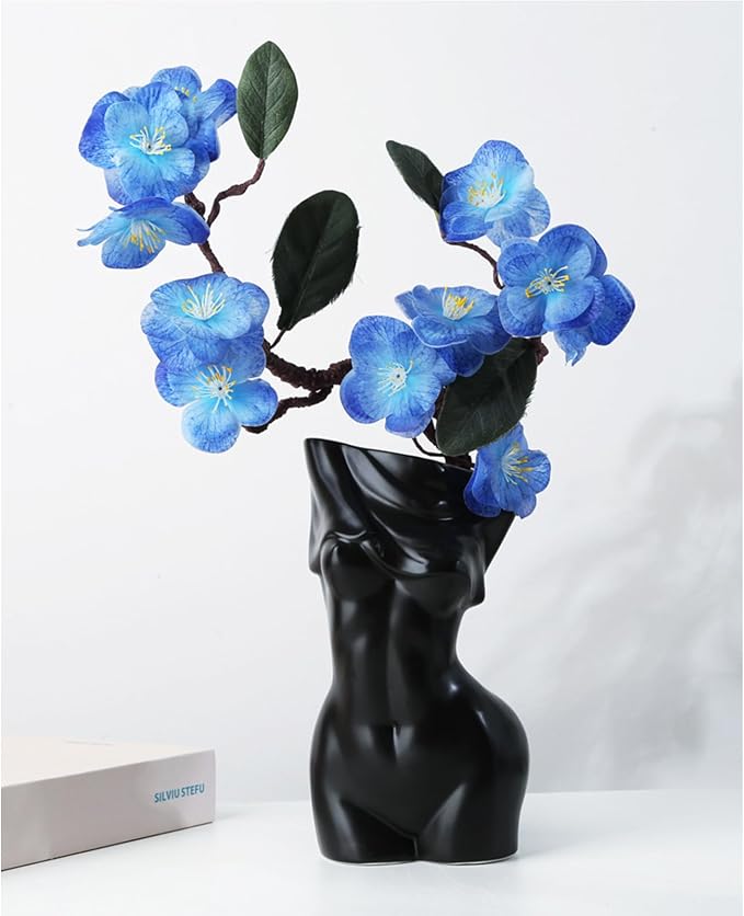 Black Female Body Vase - Unique Undressing Ceramic Flower Planter, Modern Curved Art Sculpture for Home Decor, Table, Shelf & Desk 7.68inches (Black)