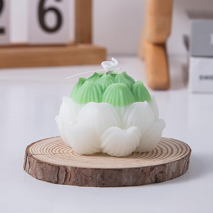 Lotus Flower Shaped Scented Candle,70G Handmade Soy Wax Aroma Aesthetic Decorative Candle for Table Photo Prop,Prefect Gift for Meditation Stress Relief Mood Boosting Bath Yoga (Green)