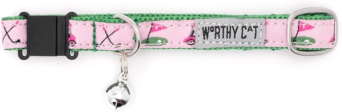 THE WORTHY DOG Icons Patterns, Breakaway Cat Collar, with Bell, Pink