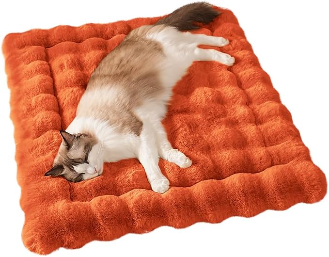 SOMAHE Soft Plush Cat Bed Mat, Machine Washable, Small 23x15 Vibrant Orange | Machine Washable + Non-Slip Paw Bottom: soft cat mat stays fluffy and steadier on floors, couches, and cat trees.