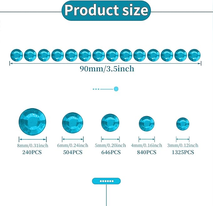 3555pcs Self Adhesive Face Gems for Makeup, Festival Jewels, Hair Gems, Rhinestone Stickers for Face, Eye, Makeup, Nail, Body, Crafts 5sheets (lightblue-3/4/5/6/8mm)