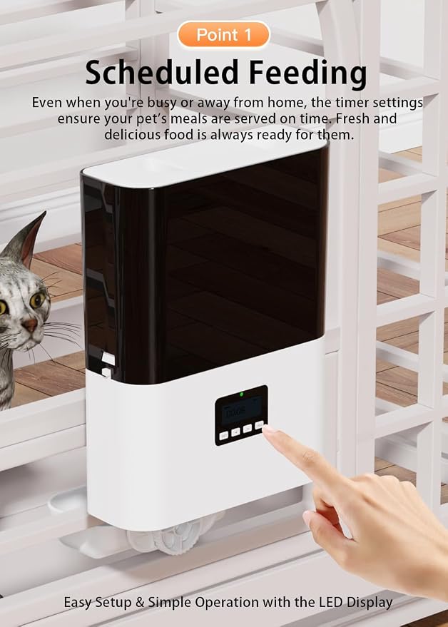Automatic Pet Feeder for Cats and Small Dogs, Cage-Mounted, 2.5L | Timed & Portion Control Feeding,Dual Power Supply(Plug-in & Battery),Easy to Clean,Space Saving,Ideal for Cages