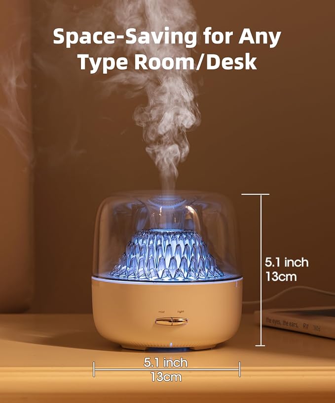 Essential Oil Diffuser for Home, Aromatherapy Volcano Aroma Diffusers & Ambient Light, 200ml Ultrasonic Cool Mist Spray, Air Fragrance for Home Office, Small Room, Bedroom, Auto-Off, White