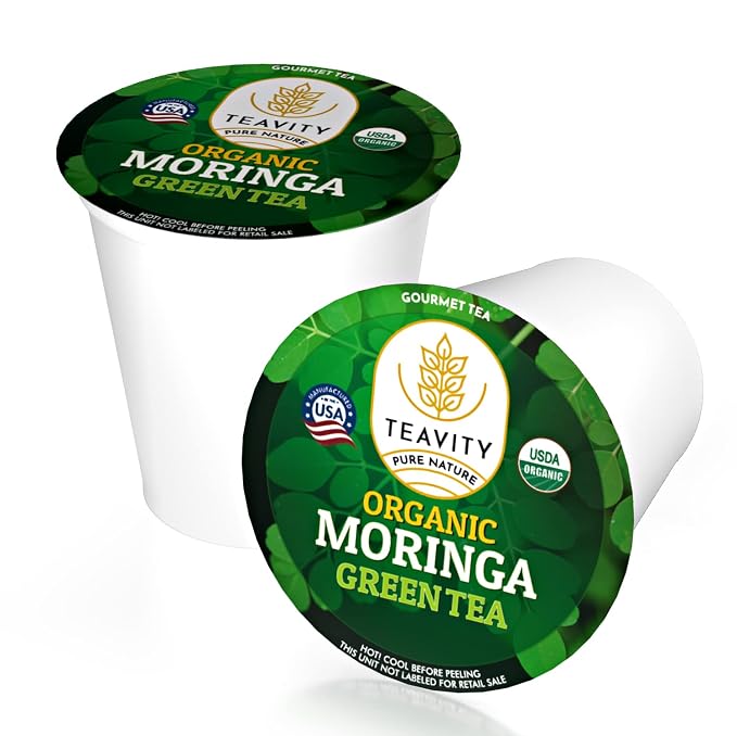 Organic Moringa Green Tea Pods for Keurig - Naturally Caffeinated by Teavity (24 Tea Pods)