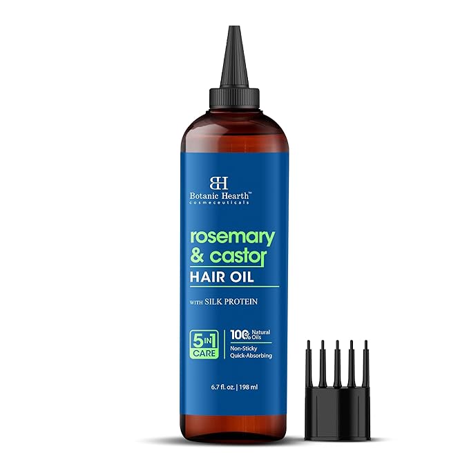 Botanic Hearth Hair Oil for Hair Growth & Hair Treatment Oils | Strengthening Dry, Frizzy, Damaged Hair & Scalp Treatment | Rosemary Castor Hair Oil – 6.7 Fl Oz