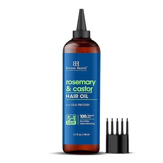 Botanic Hearth Hair Oil for Hair Growth & Hair Treatment Oils | Strengthening Dry, Frizzy, Damaged Hair & Scalp Treatment | Rosemary Castor Hair Oil – 6.7 Fl Oz