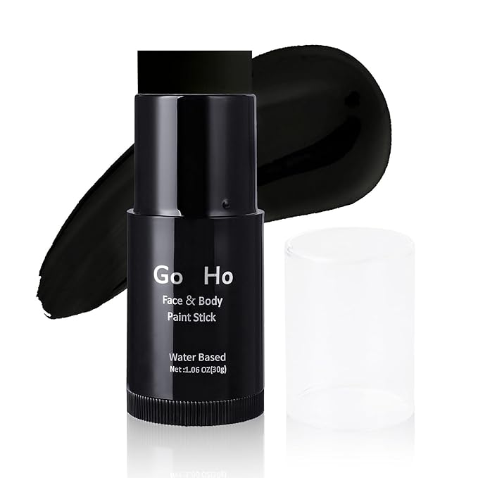Go Ho Black Face Paint,Easily Washable Formula Face Body Paint Stick,Non-toxic Full-coverage Cream Black Body Paint for Halloween Costumes Cosplay SFX Skeleton Goths Makeup