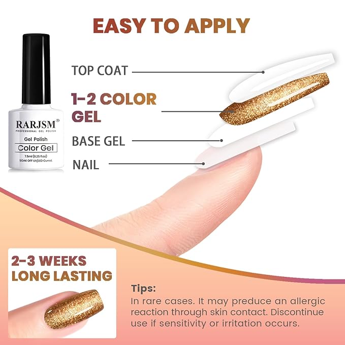 RARJSM Nude Gold Glitter Gel Nail Polish Set 6pcs Jelly Shimmery Sheer Lavender Wine Red Gold Brown Orange Fall Nail Gel Polish Sparkly Translucent Natural Skin Tone Color 7.5ml Soak off UV LED Cured