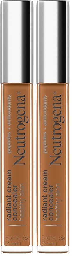 Neutrogena Healthy Skin Radiant Brightening Cream Concealer with Peptides & Vitamin E Antioxidant, Lightweight Perfecting Concealer Cream, Non-Comedogenic, Pecan Medium/Deep 02 with warm (Pack of 2)