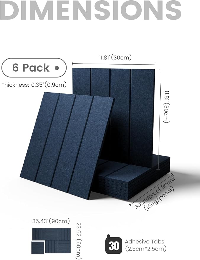 Fluxynara 36" x 24" Large Felt Bulletin Board, Carbon Blue | 6 Pack Cork Board Alternative with 30 Safe Adhesive Tabs, Felt Pin Boards for Wall Decor, Home, Office, Classroom, Dorm