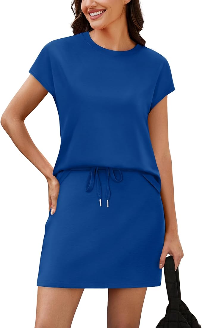 Sampeel Two Piece Skirt Sets for Women Summer Resort Wear Outfits Crew Neck Cap Sleeve Tops Tennis Skort with Pockets