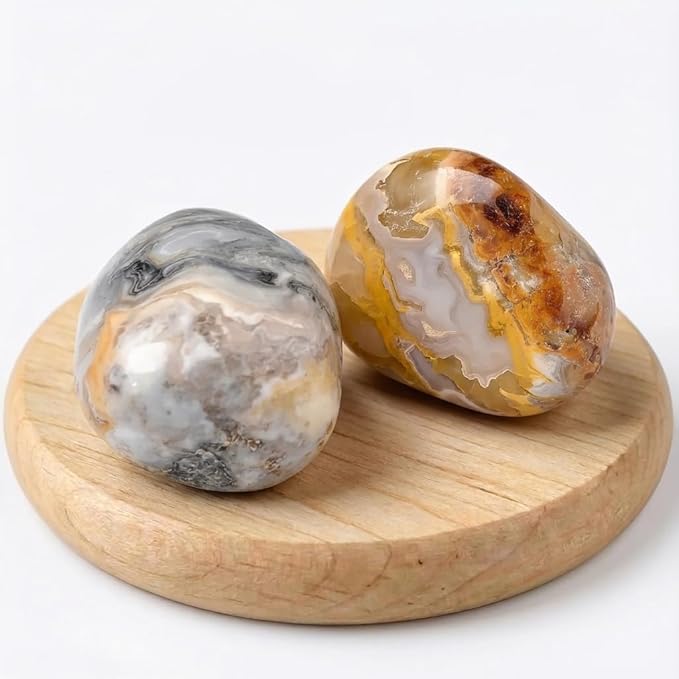 Polished Crazy Lace Agate Crystal Stones - 2 Pcs of 1.2" Worry Stone for Anxiety, Pocket Palm Stone Super Large Handpicked Natural Tumbled Gemstones for Meditation, Reiki, Chakra Healing, Home Decor