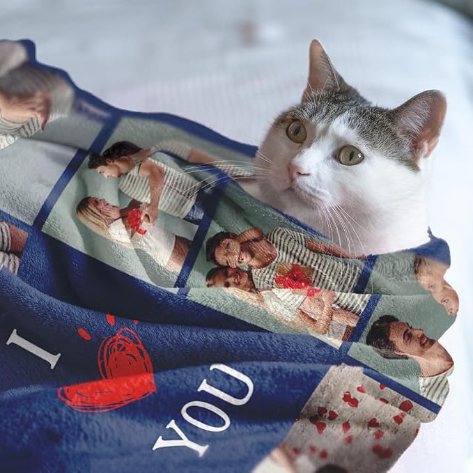 Ships Next Day, Custom Sherpa Fleece Blanket with Photos Text Soft Warm Custom Blanket Personalized Couples Gifts for Boyfriend Girlfriend Customized Picture Blanket Gifts for Christmas Valentines Day