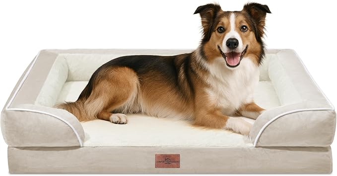 Comfort Expression Waterproof Orthopedic Dog Beds for Large Sized Dog | Supportive Egg Crate Foam Large Pet Bed with Removable Bolsters, Dog Couch with Washable Cover & Non-Slip Bottom, 38x25 Inch