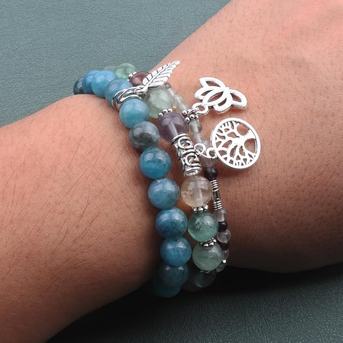 UEUC Tree of Life Yoga Healing Stone Bracelets,Multilayer Lotus Chakra Stone Reiki Bracelet Sets,Anxiety Crystal Natural Stone,for Women Stress Relief