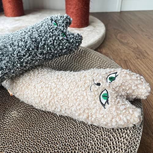 TTcat 14.6 Inch Large Curly Plush Pillow Cat Kicker Toy with Catnip Silvervine Powder, Soft Stuffed Cat Chew Toy with Tail, Interactive Toy for Indoor Cats and Kittens(Grey).