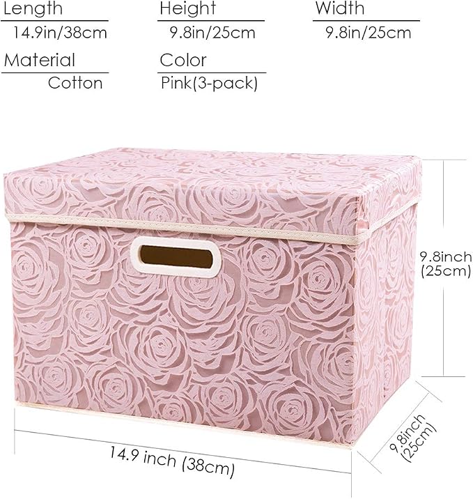 Collapsible Storage Boxes with Lids Fabric Decorative Storage Bins Cubes Organizer Containers Baskets with Cover Handles Divider for Bedroom Closet Living Room 14.9x9.8x9.8 Inch 3 Pack