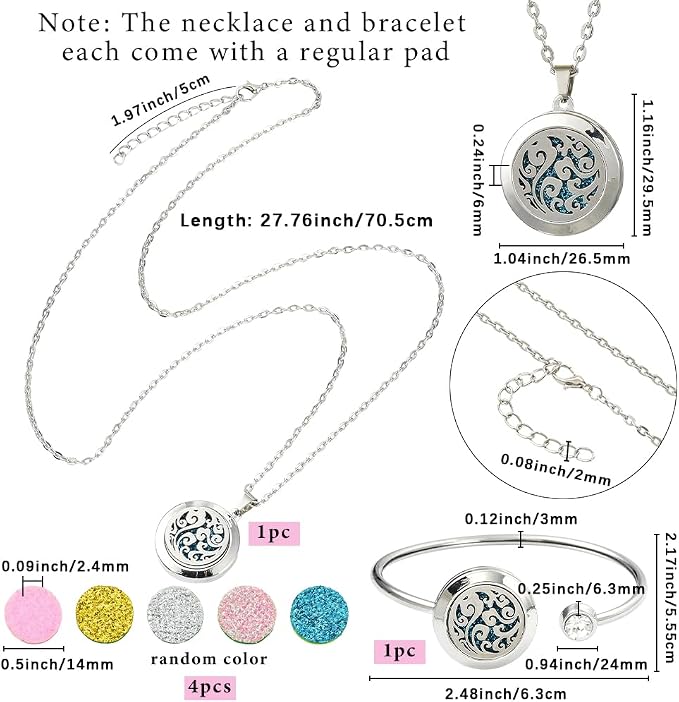 SUNNYCLUE 1Pc Essential Oil Necklace 1Pc Essential Oil Diffuser Bracelet with 10Pcs Refill Pads Cloud Stainless Steel Cuff Bangle Diffuser Locket Necklaces Aromatherapy Jewelry for Women Gifts